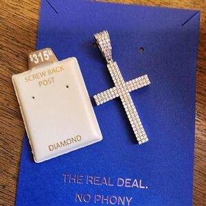 Diamond Cross Pendant with Screw Back Post